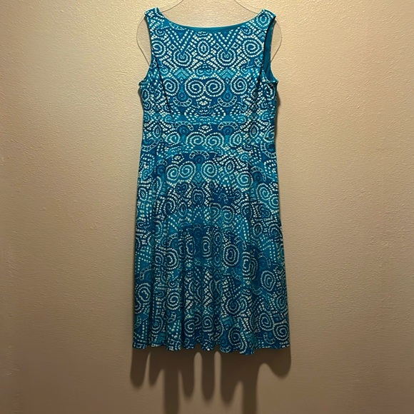 Evan-Picone Turquoise and White print dress size 12 - Picture 1 of 9